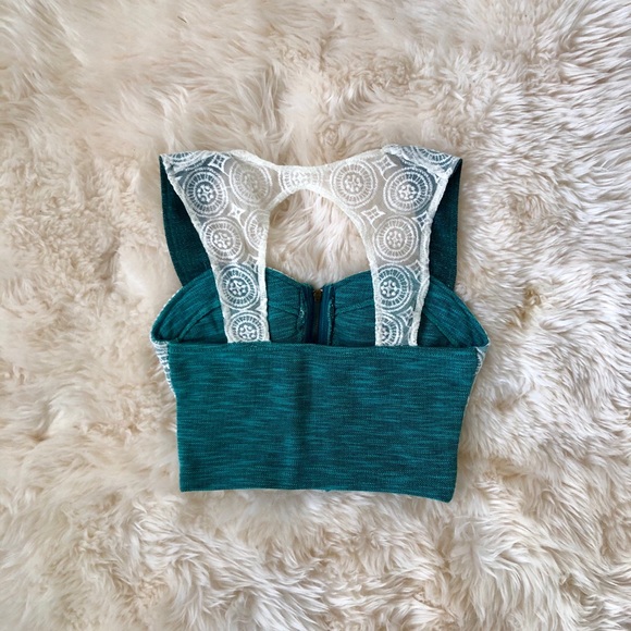 UO Pins & Needles Teal Lace Bustier Crop Tank - Picture 2 of 7